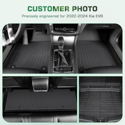 Floor mats & Cargo Liner for Kia EV6 2024 2023 2022, All Weather TPE Custom Fit Floor Liners Full Sets Car Mats & Trunk Liner Accessoires for EV6 Anti-Slip & Durable, Black