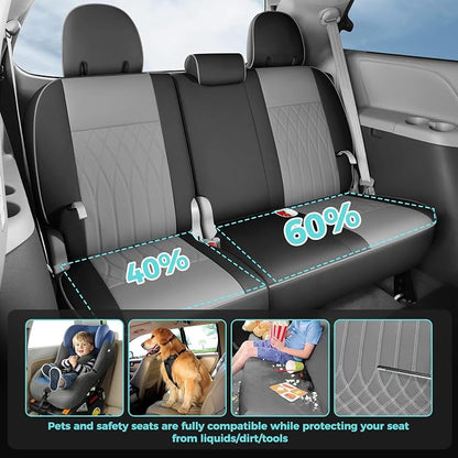 Customized for Toyota Sienna Seat Covers 2011-2020 Sienna 8 Seats 3 Row, Leather Car Seat Covers Waterproof Seat Covers Full Set for Cars, Car Seat Protectors, Airbag Compatible(BlackGrey)