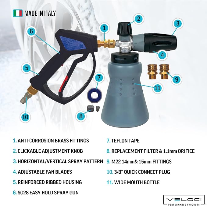MTM Hydro Wide Mouth PF22 Foam Cannon and SG28 Trigger Gun Kit for Pressure Washer Commercial Grade Made in Italy