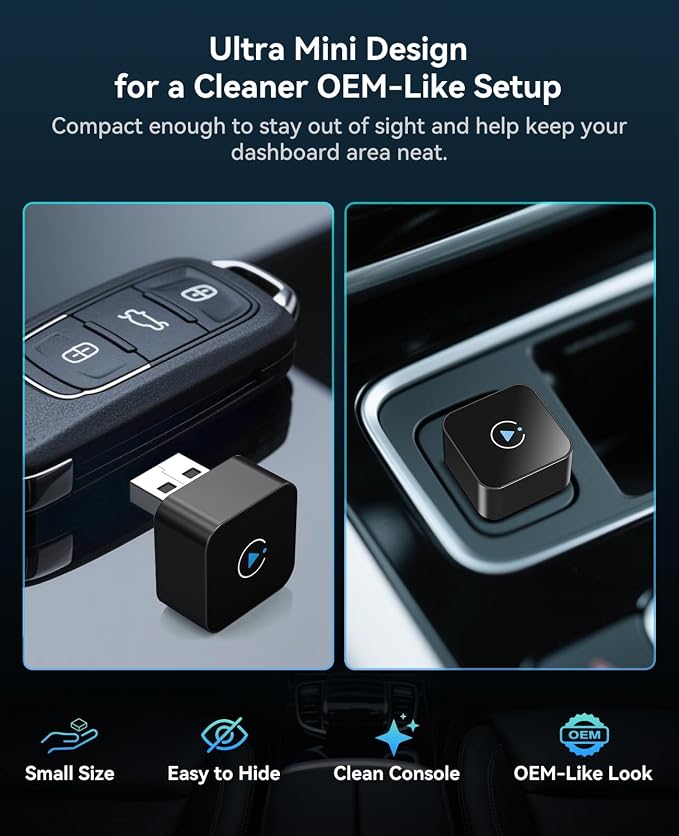 Wireless CarPlay Adapter 2 in 1 2026 Upgraded for Factory Wired CarPlay, Car Play/Android Auto, Auto-Reconnect Wired to Wireless Dongle No-Lag, Plug-and-Play, 5GHz WiFi, Bluetooth 5.3 USB-A & USB-C