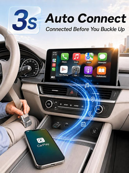 Wireless CarPlay Adapter for Apple Daily Commute, Wired to Wireless | Ultra Mini, Cooling Design, Fast Stable Connection, Easy to Set Up, Bluetooth 3s Reconnect, Maps Music Calls, For iOS 10+