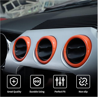 RT-TCZ Center Console Air Conditioner Outlet Vent Trim Cover Ring Interior Accessories for Ford Mustang 2015-2022,3PCS (Orange)