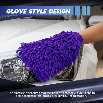 wuyaoyao 2PCS Car Wash Mitt, 10.14"×7.12" Chenille Microfiber Car Wash Mitts, Scratch-Free & Lint-Free, Absorbent Double Sided Clean Glove for Cars Cleaning, Auto Cleaning Supplies (Dark Purple)