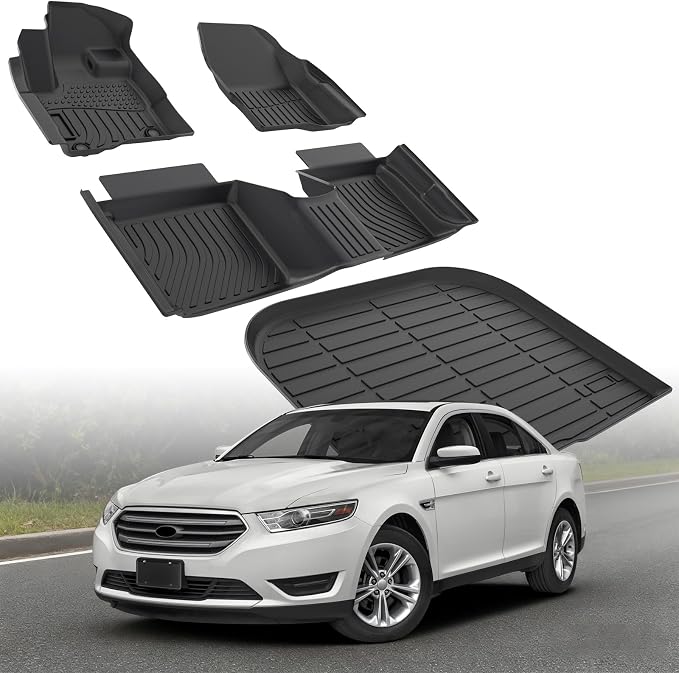 Floor Mats & Cargo Liner Ford Taurus 2019 2018 2017 2016 2015 2014 2013 2012 2011 2010 Custom Fit All-Weather TPE Waterproof Anti-Slip Vehicle Accessories 1st & 2nd & Trunk Mat
