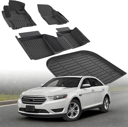 Floor Mats & Cargo Liner Ford Taurus 2019 2018 2017 2016 2015 2014 2013 2012 2011 2010 Custom Fit All-Weather TPE Waterproof Anti-Slip Vehicle Accessories 1st & 2nd & Trunk Mat