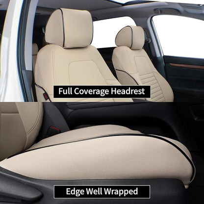 EKR Custom Fit Full Set Car Seat Covers for Select Honda CRV 2017 2018 2019 2020 2021 2022 - Leatherette (Beige)