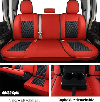 Coverado Dodge Ram Seat Covers Fullset, Full Coverage Leather Car Seat Covers Waterproof for Dodge RAM 1500 Compatible with 2010-2023 2500 3500 Dodge RAM, Red