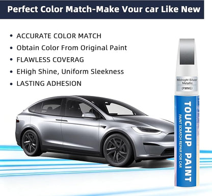 Midnight Silver Metallic(PMNG) Touch Up Paint Compatible with Tesla 2-in-1 Car Scratch Repair Pen for Rock Chips, Door Scratches&Paint Nicks Exact Color Match Quick Dry DIY Fix for Model Y/3/X/S