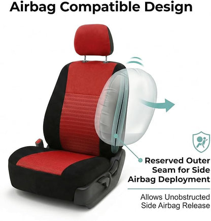 FH Group Car Seat Covers Trendy Elegance Red Full Set Automotive Seat Covers, Airbag and Split Rear Combo Non-Slip Dash Grip Pad Universal Fit Interior Accessories Cars Trucks SUV Car Accessories