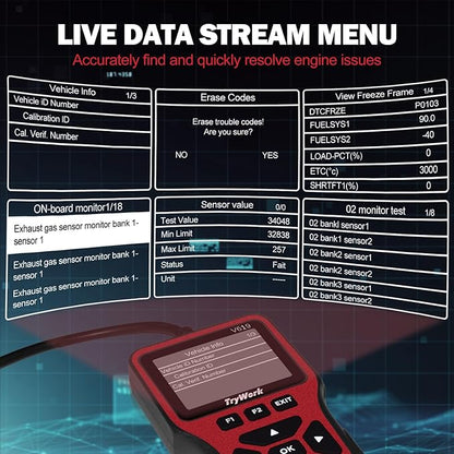 OBD2 Scanner Diagnostic Tool, Check Engine Code Reader with 35901 DTC Lookup, Mode 6 & 8, I/M Readiness for All OBDII Cars Since 1996 (Red)