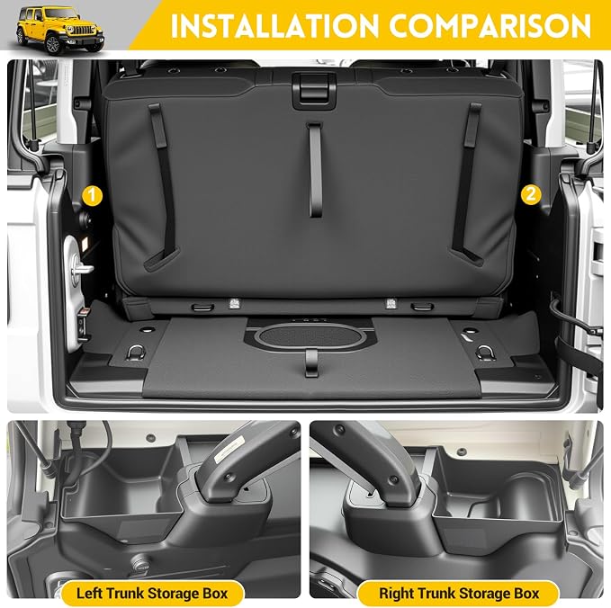 Rear Trunk Organizer for 2024-2025 Jeep Wrangler JL JLU 4XE 4 Door Accessories, Wheel Well Storage Bin Trunk Side Storage Box Cargo Tray for 24-25 Wrangler JL 4dr(Not for Gladiator/JK)