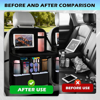 2026 Upgraded Backseat Car Organizer,Multifunctional Back Seat Car Organizer with Cars Tray & Cup Holder,Roadtrip Essentials Foldable Back of Seat Cars Organizers for Most Vehicles