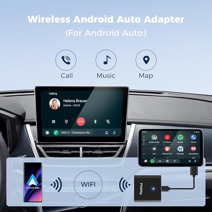 Android Auto Wireless Adapter for OEM Wired AndroidAuto Car, 5Ghz WiFi Auto-Connect, Plug & Play USB-C to A/USB-C Cables, No Delay, for Android Phones