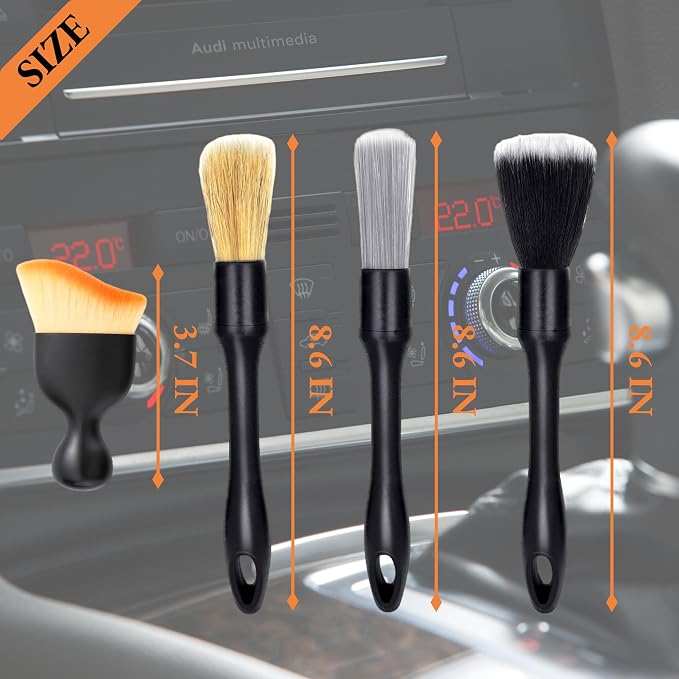 8 PCS Car Detailing Brush Set, Car Interior and Exterior Soft Bristle Cleaning Brushes, 4 Different Detailing Brushes for Auto Detailing, Dashboard, Vents, Wheels and Tires