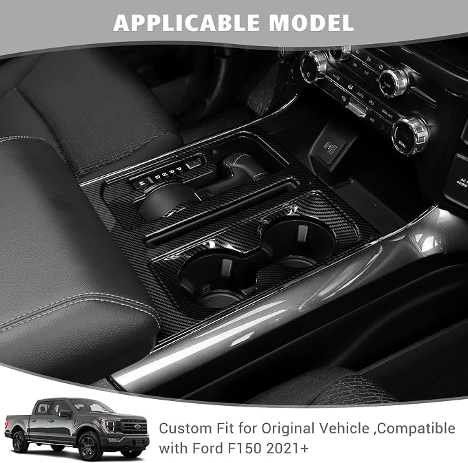 Jimen Compatible with Ford F150 2021-2025, Center Console Gear Shift Panel Trim Cover (Carbon Fiber Grain)
