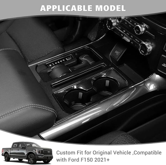Jimen Compatible with Ford F150 2021-2025, Center Console Gear Shift Panel Trim Cover (Carbon Fiber Grain)
