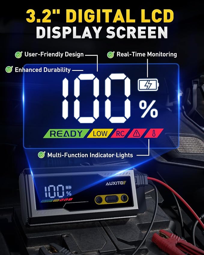 AUXITO Jump Starter 8000A Portable Car Battery Jump Starter with Large LCD Display Jump Cable with Smart Clamps Power Bank Emergency Flashlight for Cars Heavy Duty Jumper Box for Car Battery
