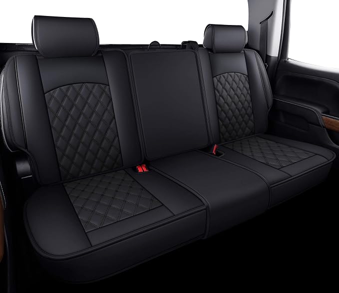 Aierxuan Back Seat Covers Compatioble with Chevy Silverado GMC Sierra Pickup Custom Fit 2007-2026 1500 2500HD 3500HD Crew Double Extended Cab Waterproof Leather Split Bench (Rear Seat/Black)