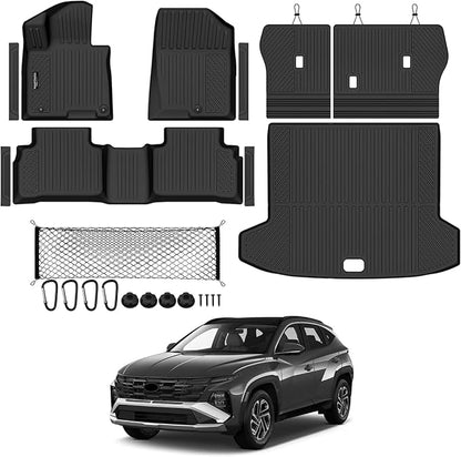 Tongama-Floor Mats for 2022-2025 2026 Hyundai Tucson Hybrid, All Weather TPE Trunk Mat and Backrest Mats Protector and Cargo Net and Door Sill Guards for Hyundai Tucson Floor Liner Accessories