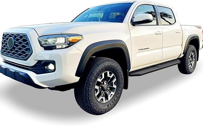 APS 6-inch (Black Stainless Steel Powder Coated Flat Style) Running Boards Nerf Bars Side Steps Compatible with Toyota Tacoma 2005-2023 Double Crew Cab