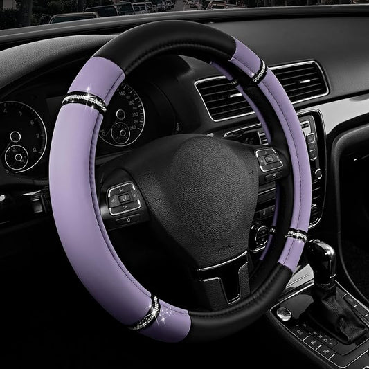 Road Comfort Leather Steering Wheel Cover – Premium Anti-Slip Car Steering Wheel Grip Cover – Universal Fit for 14.5”–15” Cars, Trucks & SUVs - Purple