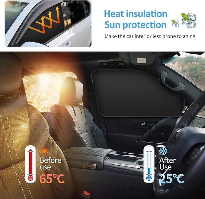 Car Curtains for Side Window - Thin Suede 4 Pcs Privacy Sun Shades Magnetic 100% Block Light Car Window Covers with Cooler Feeling (Thin, 4pcs)