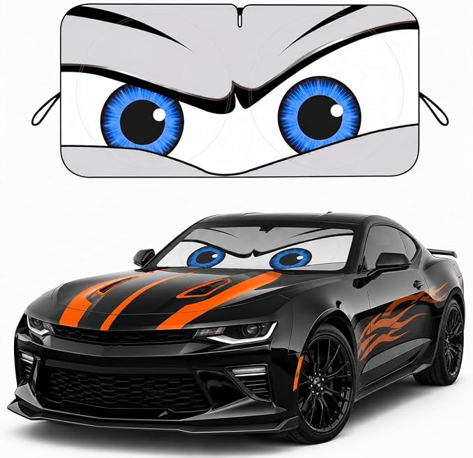 Car Windshield Sun Shade, Funny Eyes Sun Visor for Car Windshield Universal Fits Sedan Compact Car Hatchback SUV, UV Heat Protection - 59 x 27.5