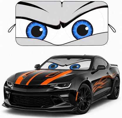 Car Windshield Sun Shade, Funny Eyes Sun Visor for Car Windshield Universal Fits Sedan Compact Car Hatchback SUV, UV Heat Protection - 59 x 27.5