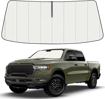 Windshield Sun Shade for Dodge RAM 1500 2019-2025 2026, Front Window Visor Accessories, Folding Design Blocks Heat & UV Rays Maintain Cool Interior and Save Space