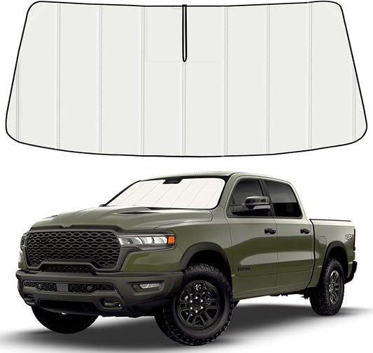 Windshield Sun Shade for Dodge RAM 1500 2019-2025 2026, Front Window Visor Accessories, Folding Design Blocks Heat & UV Rays Maintain Cool Interior and Save Space