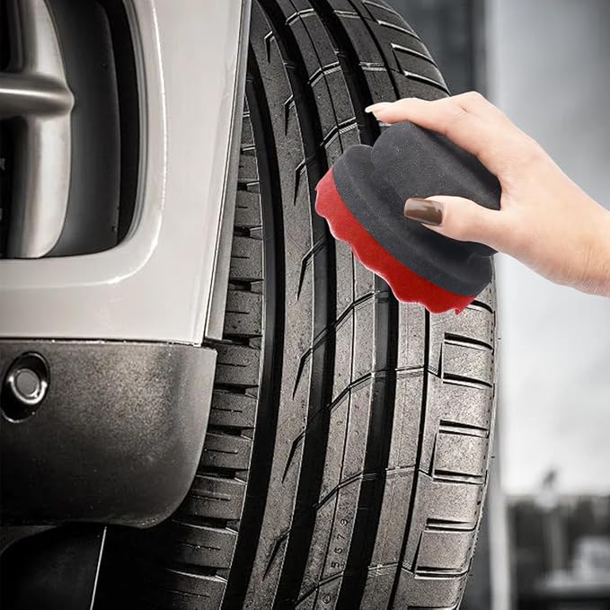 2PCS Car Tire Dressing Applicator Pads, Reusable Hex-Grip Vehicle Wheel Wax Buffing Dressing Sponge Pad, Automotive Tire Shine Detailing Foam Tool, Universal Fit (3.15Inch/Red)