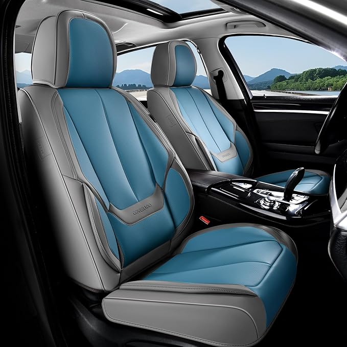 Coverado Seat Covers, Car Seat Covers Front Seats, Leather Seat Covers for Cars, Car Seat Protector Waterproof, Gray Car Seat Cushion, Front Carseat Cover Universal Fit for Most Cars Blue