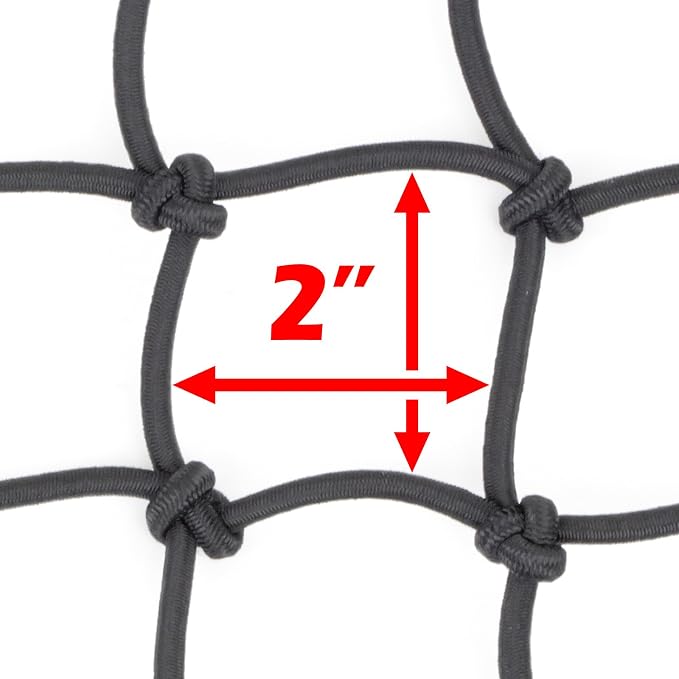 Powertye 15in x 30in Elastic Cargo Net with 10 Adjustable Hooks and Tight 2in x 2in Mesh, Black