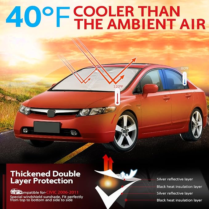 KAYZT Windshield Sun Shade for 2006-2011 Honda Civic Foldable Sunshade Front Window Custom Fit Car Accessories