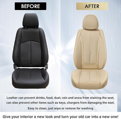 Coverado Car Seat Covers Full Set, Beige Seat Covers Front Seats Back Seat Covers, Nappa Leather Waterproof Car Seat Cover, Car Seat Cushion, Car Seat Protector Universal Fit Most Cars