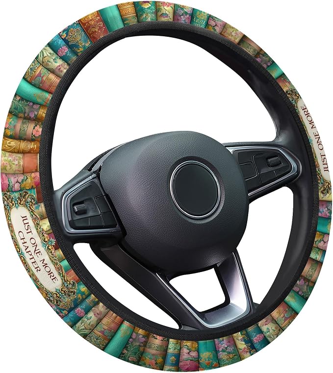 GENANY Reading Books Steering Wheel Cover, Non Slip Polyester Car Wheel Protector for Car SUV Truck, Universal 15 Inch