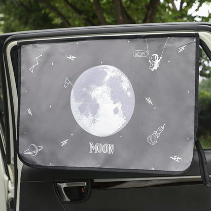 Magnetic Car Sun Shade Curtain for Side Window – Sun Blocker and UV Protector for Baby, Kids, and Pets – Universal Fit with Built-in Magnets for Steel-Framed Door (Moon)