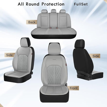 Coverado Universal Leather Seat Covers Full Set for 5 Seats – Waterproof, Durable All-Weather Protector for SUV, Pickup Truck, Sedan, Gray