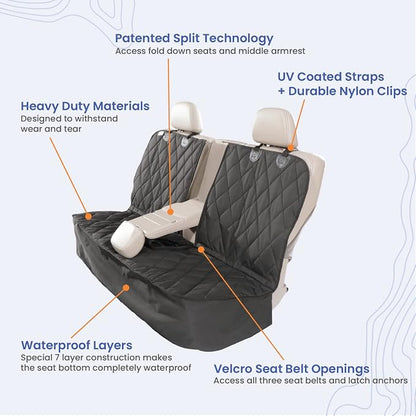 4Knines Dog Seat Cover for Back Seat, Heavy Duty Waterproof Rear Seat Protector for Large Trucks, SUVs, Cars - Fits 60/40 Split Bench with Middle Seat Belt, Non-Slip Backseat Cover (Extra Large, Tan)