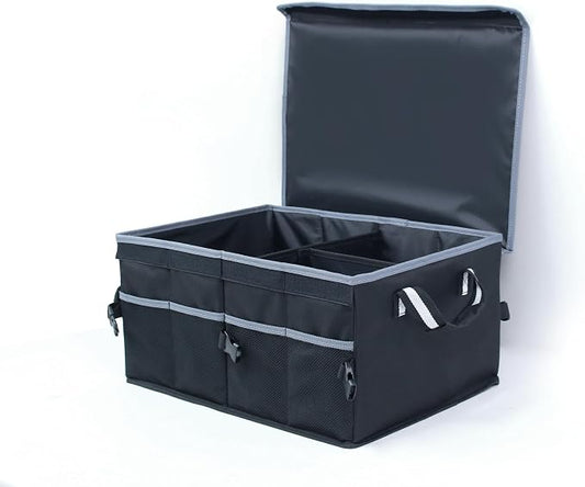 Seal Skin Covers Trunk Organizer for Car with Lid, Foldable Trunk organizer for SUV, Truck, Sedan with Securing Straps Collapsible Multi Compartment Car Accessories for Women Men (50L, Black)