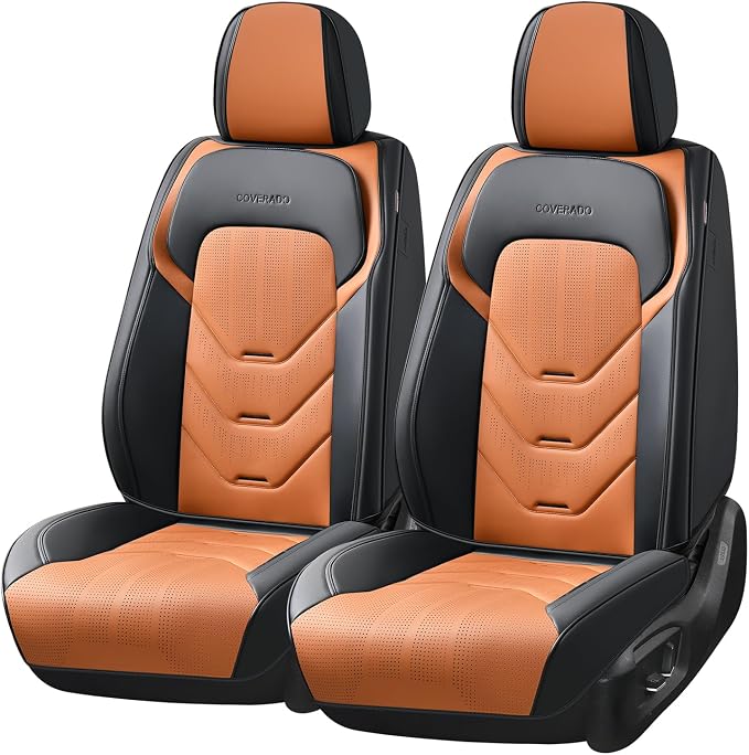 Coverado Front Seat Cover, 2 PCS Leather Car Seat Covers, Black&Brown Seat Cover for Cars, Waterproof Car Seat Protector, Automotive Seat Cover, Universal Car Seat Cushion Fit for Most Sedan SUV Truck