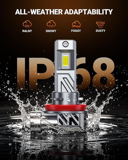 SEALIGHT H11/H8/H9 LED Light Bulb, 9X 88000LM Brigher than Other Bulbs, 6500K White Output Canbus Ready, IP68 Waterproof and 80000Hrs Long Lifespan, 3Min Installation, Pack of 2