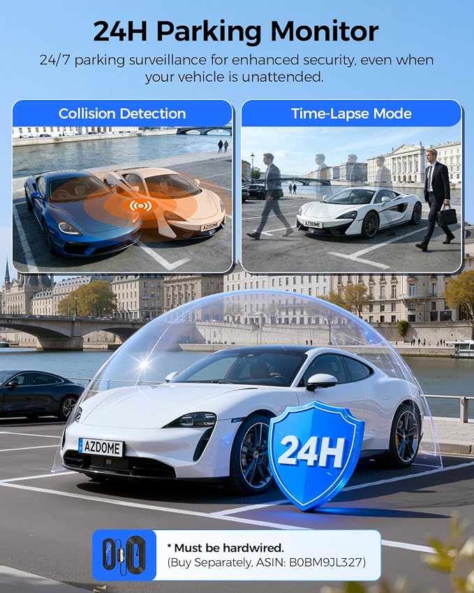 AZDOME 3 Channel Dash Cam Front and Rear Inside, 4K+1080P+2.5K ADAS Dash Cam, 3.19'' IPS Car Camera, 5.8G WiFi GPS Dash Cam for Cars, Voice Control, Night Vision, 24/7 Parking Mode, 64GB Card M550 Pro