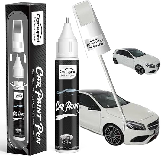 Calcite / Cirrus White(650/9650) for Mercedes Benz Touch Up Paint Pen, 2 in 1 Car Scratch Remover with Pen Tip and Brush, Precise Color Match for Car Paint Scratch Repair, Quickly and Easily Fix Chips and Nicks