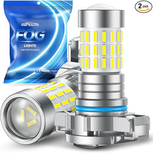 Marsauto 5202 LED Fog Light Bulbs, 10,000 lumens 6000K Cool White, 48 Chips DRL Bulb, 5202 Led Bulb 1:1 Mini Size 5202 5201 PS24W Fog Lights Led, 360° Illumination, Side Marker Lights