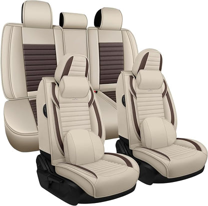 Seat Covers Full Set Fit for Nissan Rogue 2015-2026, Breathable and Comfortable Leather Car Seat Cover, Deluxe Waterproof Cushion Cover Auto Interior Accessories (Beige Brown)
