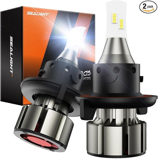 SEALIGHT H13 LED Bulbs, L2 9008 24,000LM Super Brightness 6000K Cool White Fog Bulbs, IP68 Waterproof, Plug and Play, 15000RPM Turbo Fan, 60000Hrs Lifespan, 1:1 Size Driving Bulbs, Pack of 2
