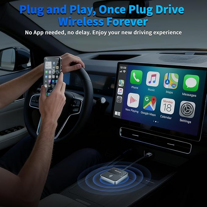 Wireless CarPlay Adapter for iPhone,Turns Factory Wired CarPlay to Wireless for Apple Car Play with USB Or USB-C | CarPlay Adapter Plug & Play Connect WiFi & Bluetooth for iPhone 6+ / iOS 10 +