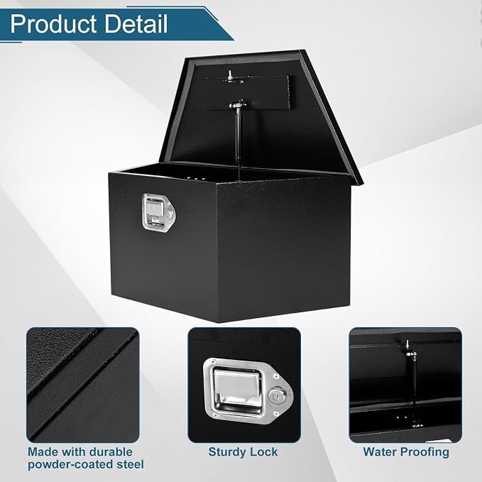 26.6"X13.6"X11.9" Tongue Truck Box Black Heavy Duty Steel Trailer Tongue Box Pick Up Truck Tool Box Storage Organizer w/Lock & Keys