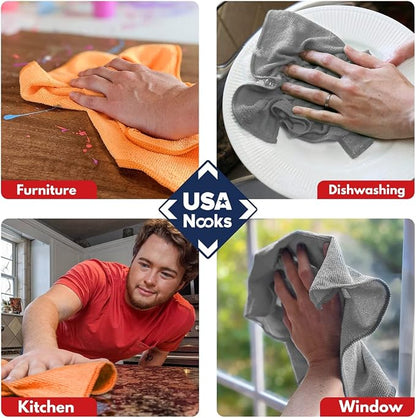 USANOOKS Microfiber Cleaning Cloth - 8 Pcs 12"x11" - High Performance - 1200 Washes, Ultra Absorbent Towels Weave Grime & Liquid for Streak-Free Mirror (Pack of 8)